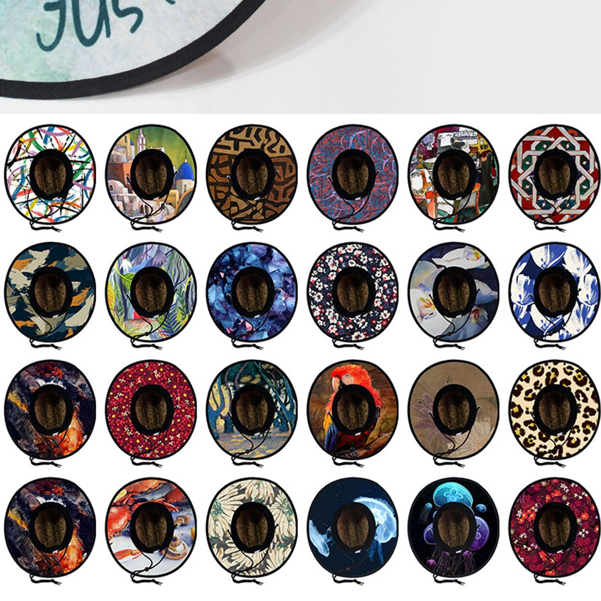 Logo Embroidery & Patch 3 Custom Printed UPF 50 Straw Visor Hat — Under Brim Digital Heat Transfer Printing Straw Hat Wholesale 2