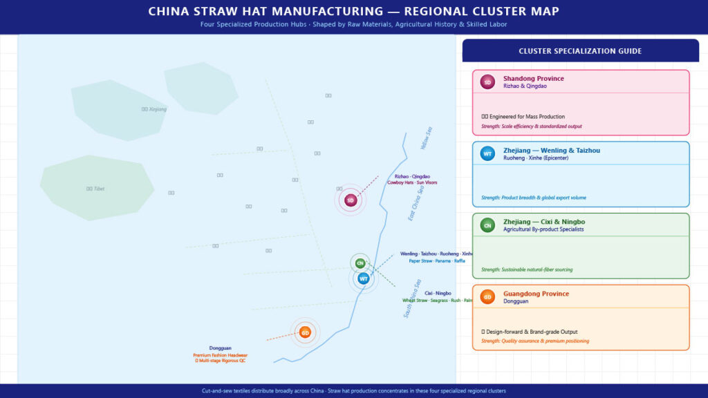 Top 10 Straw Hat Manufacturers in China: A B2B Sourcing Guide (2026) 3 China highlighting WenlingCixiDongguanRizhao production