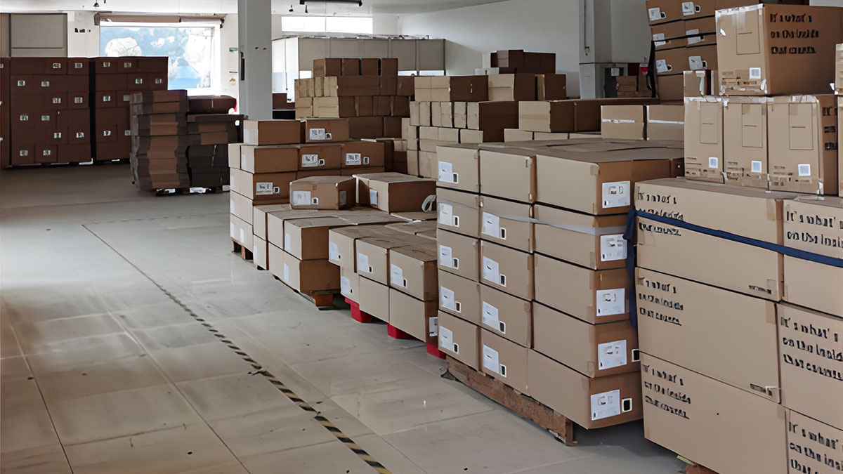 Ordering Process 51 Finished custom straw hats packed in branded export cartons stacked on a pallet ready for sea freight